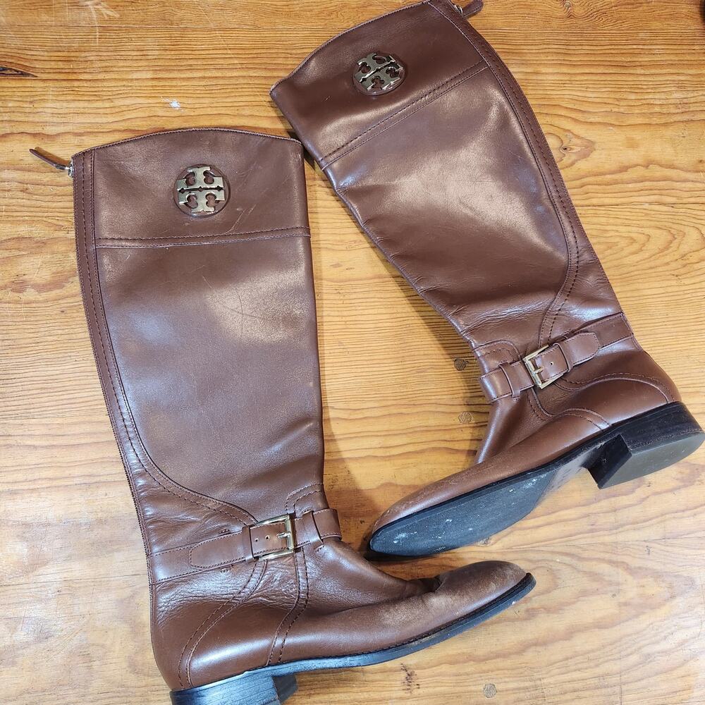 Tory Burch Tall Leather Riding Boots Brown Women’s Size 9 Knee High Equestrian